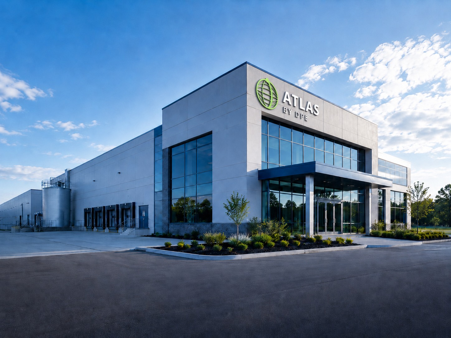 Modern food manufacturing facility exterior