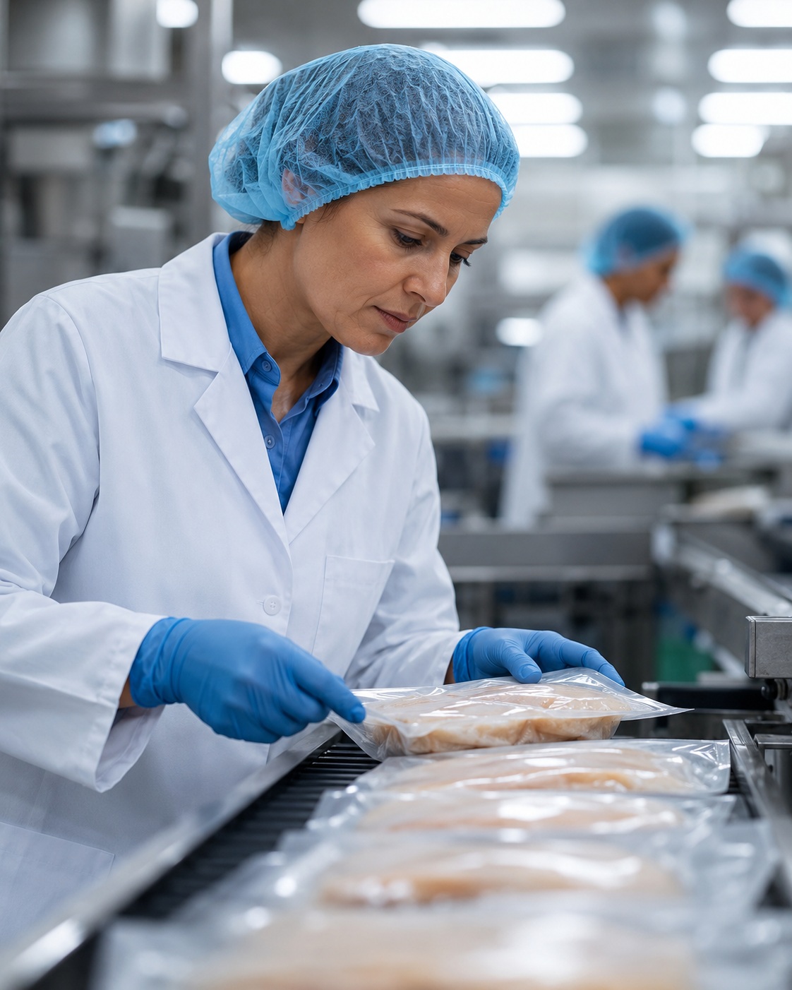 Food QA technician inspecting product